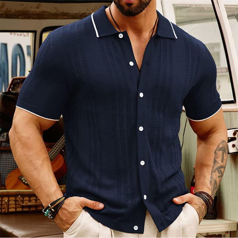 Lightweight Summer Polo Shirt with Buttoned Lapel Collar