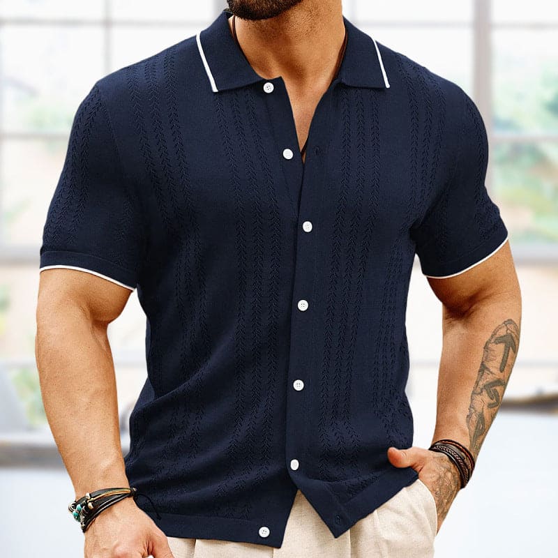 Lightweight Summer Polo Shirt with Buttoned Lapel Collar