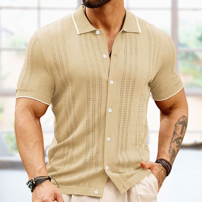 Lightweight Summer Polo Shirt with Buttoned Lapel Collar
