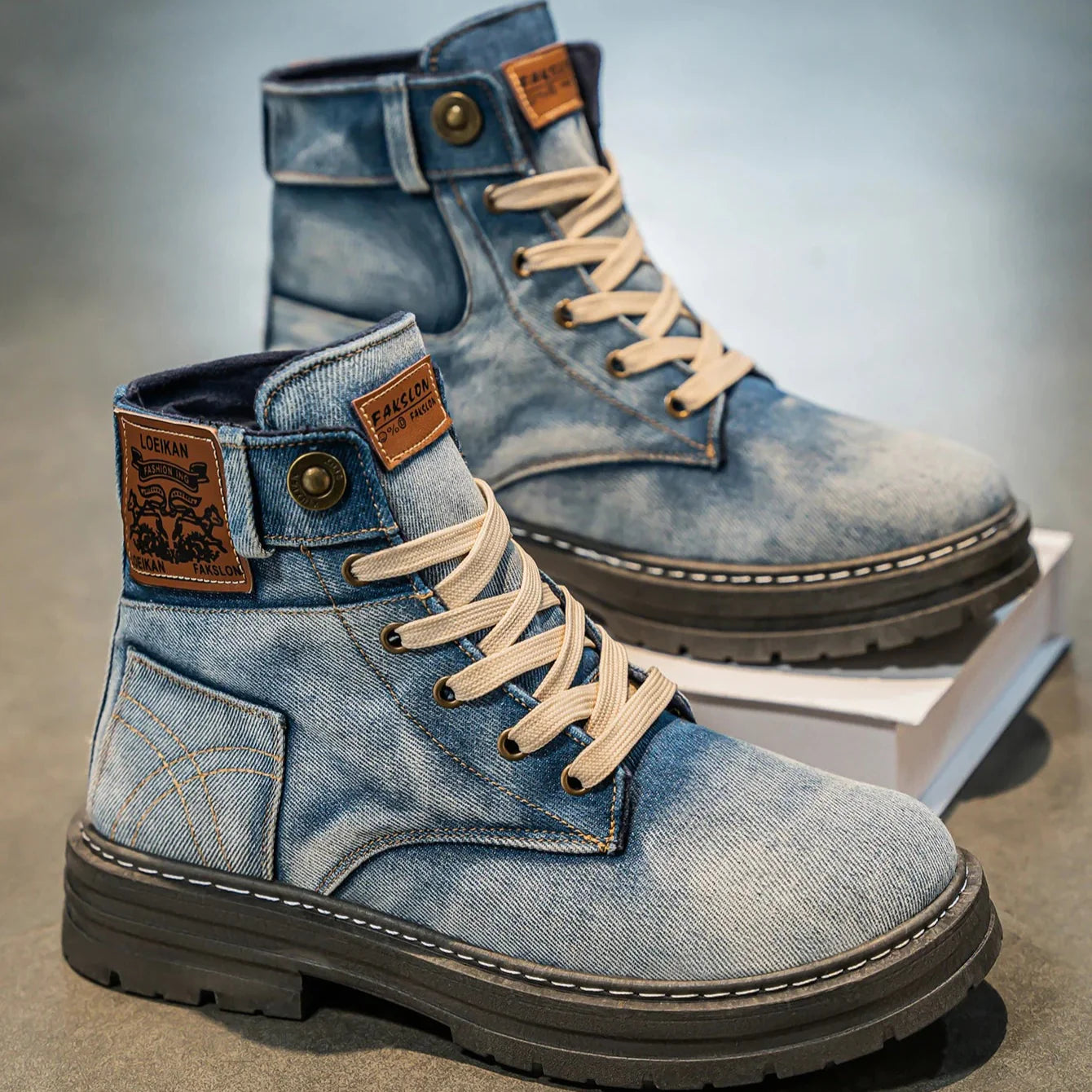 Denim Lace-Up Boots