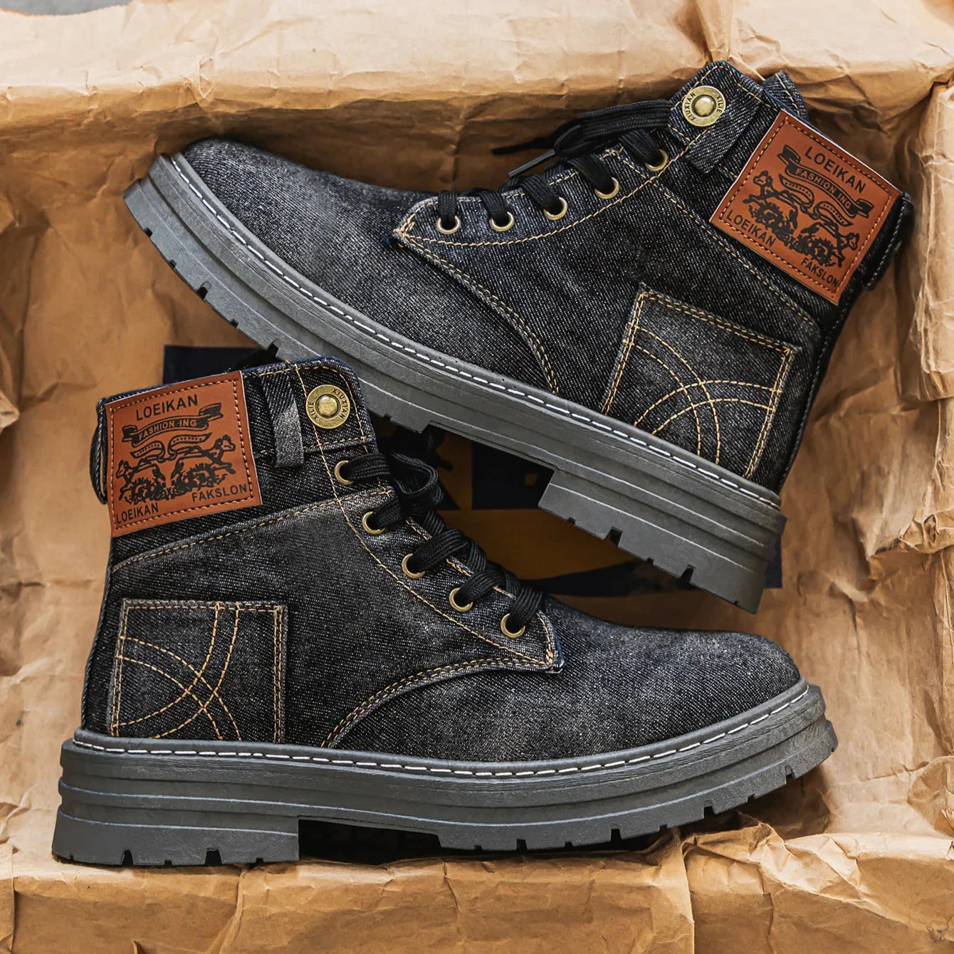 Denim Lace-Up Boots