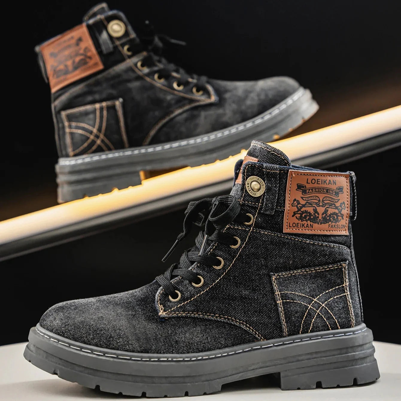 Denim Lace-Up Boots