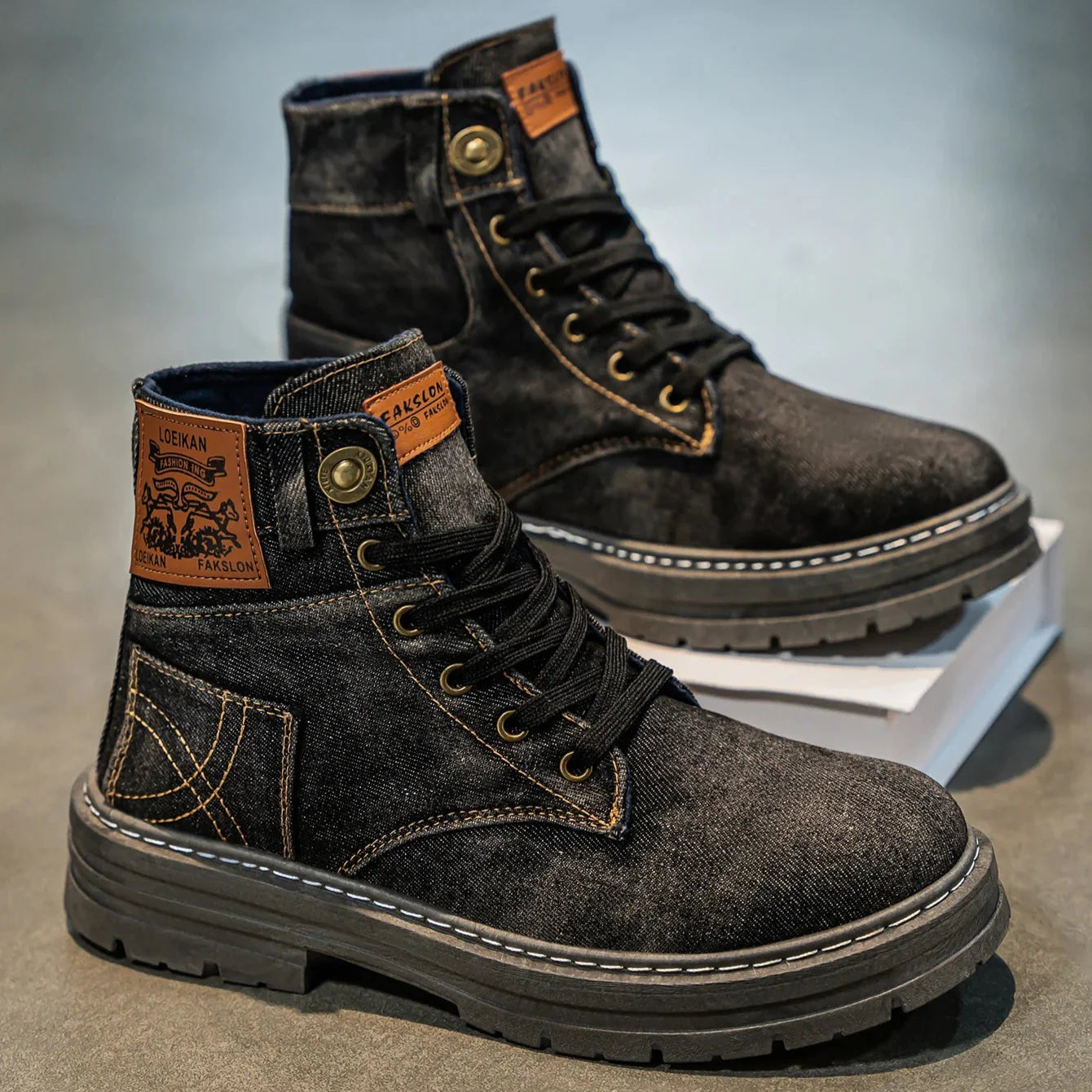 Denim Lace-Up Boots