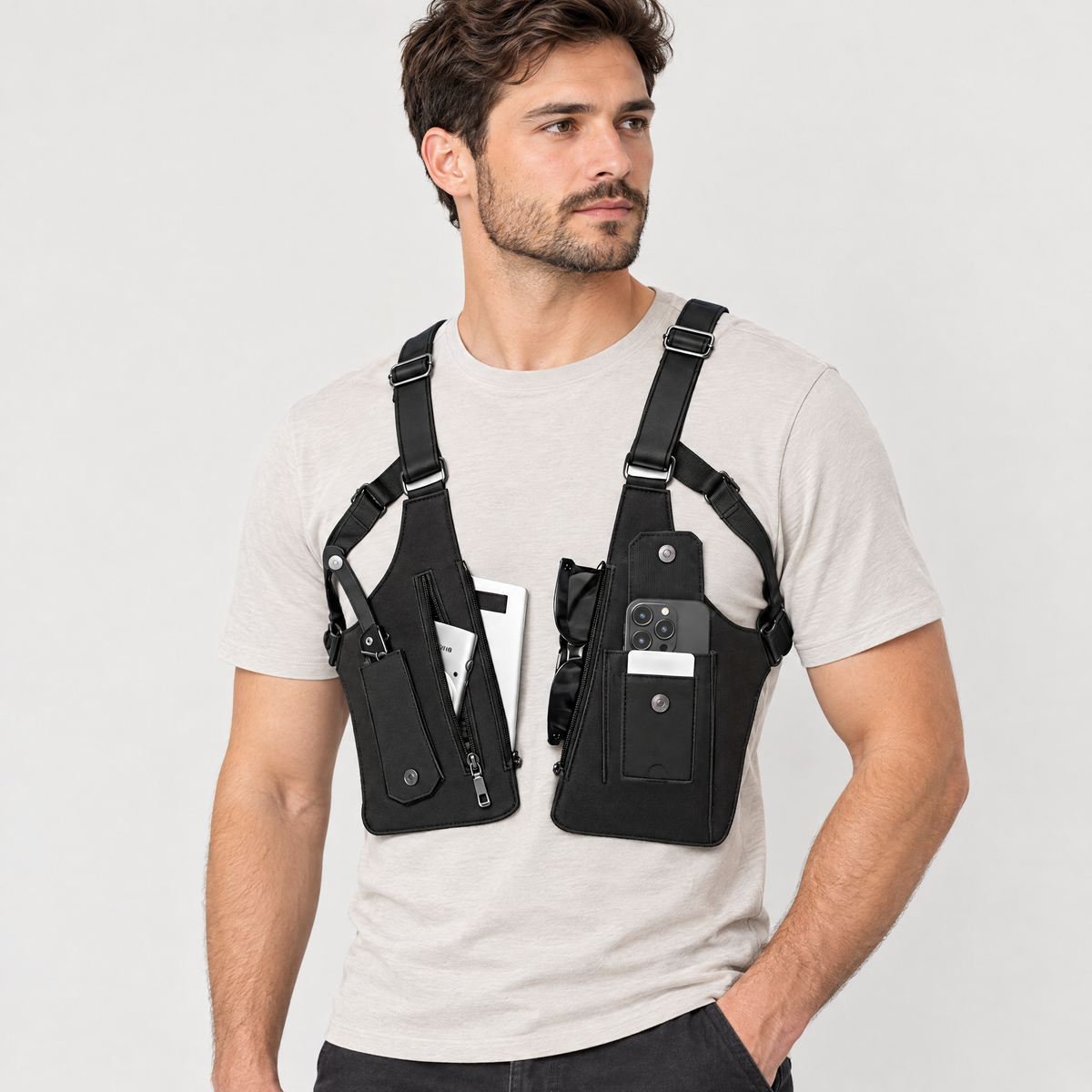 Hands-Free Crossback Utility Harness: Underarm Storage Vest Bag