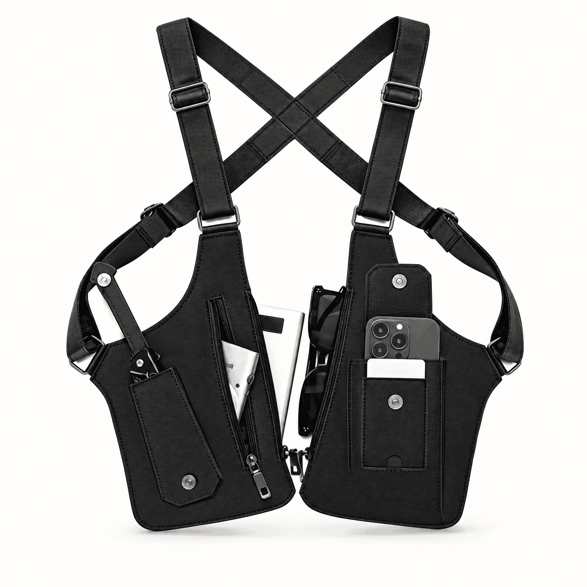 Hands-Free Crossback Utility Harness: Underarm Storage Vest Bag