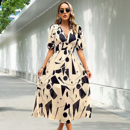 Elegant Midi Dress With Puffed Sleeve