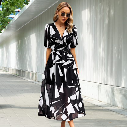 Elegant Midi Dress With Puffed Sleeve