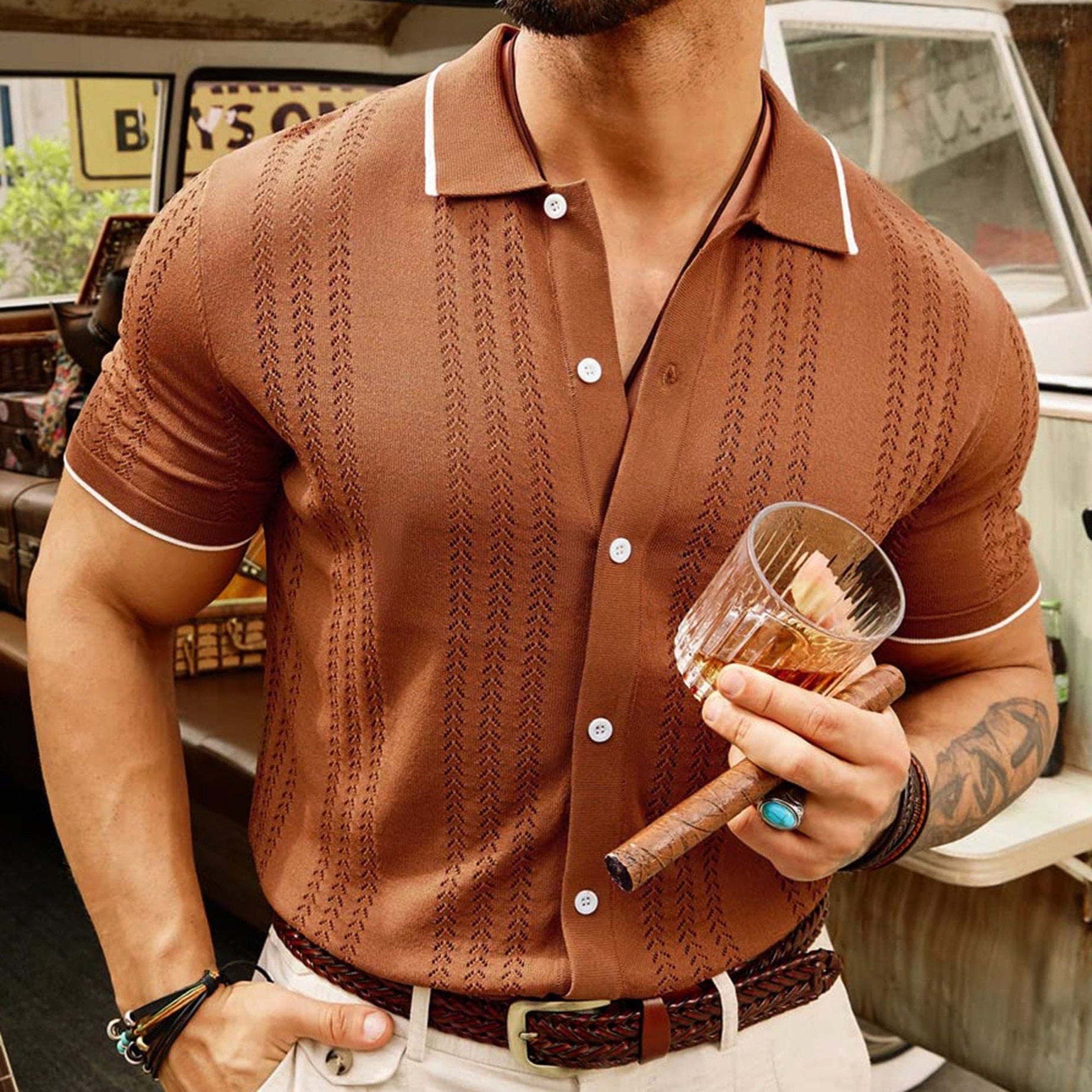 Lightweight Summer Polo Shirt with Buttoned Lapel Collar