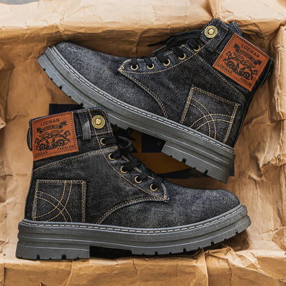 Denim Lace-Up Boots