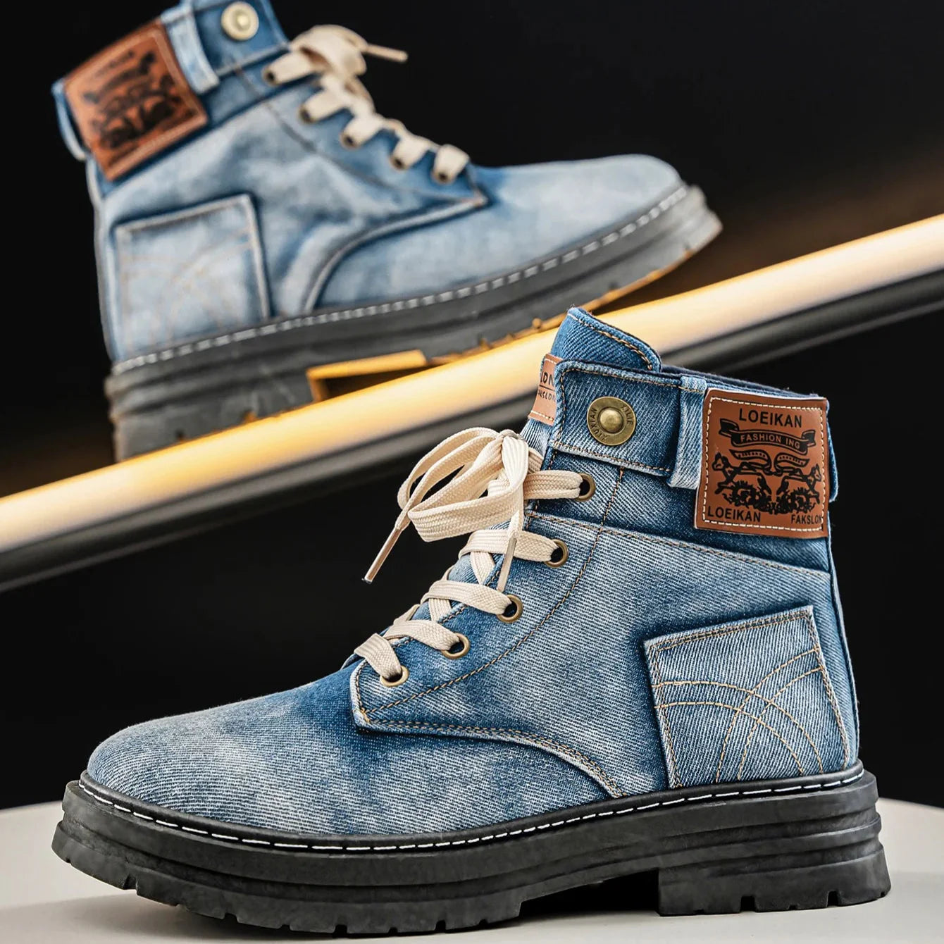 Denim Lace-Up Boots