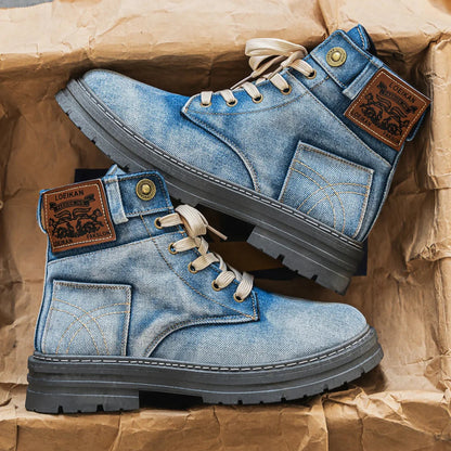 Denim Lace-Up Boots