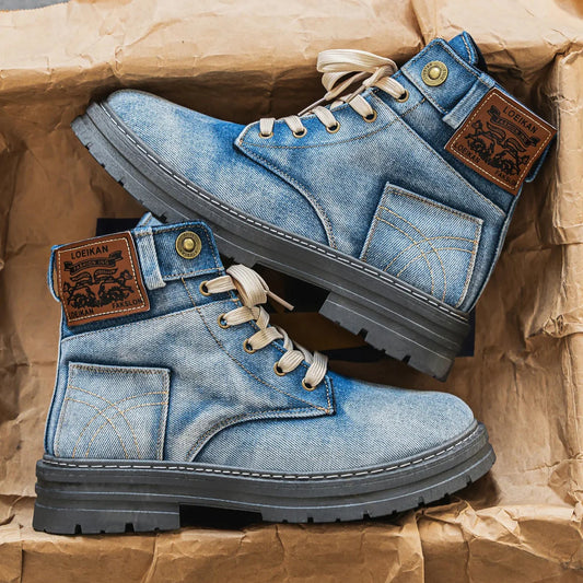 Denim Lace-Up Boots
