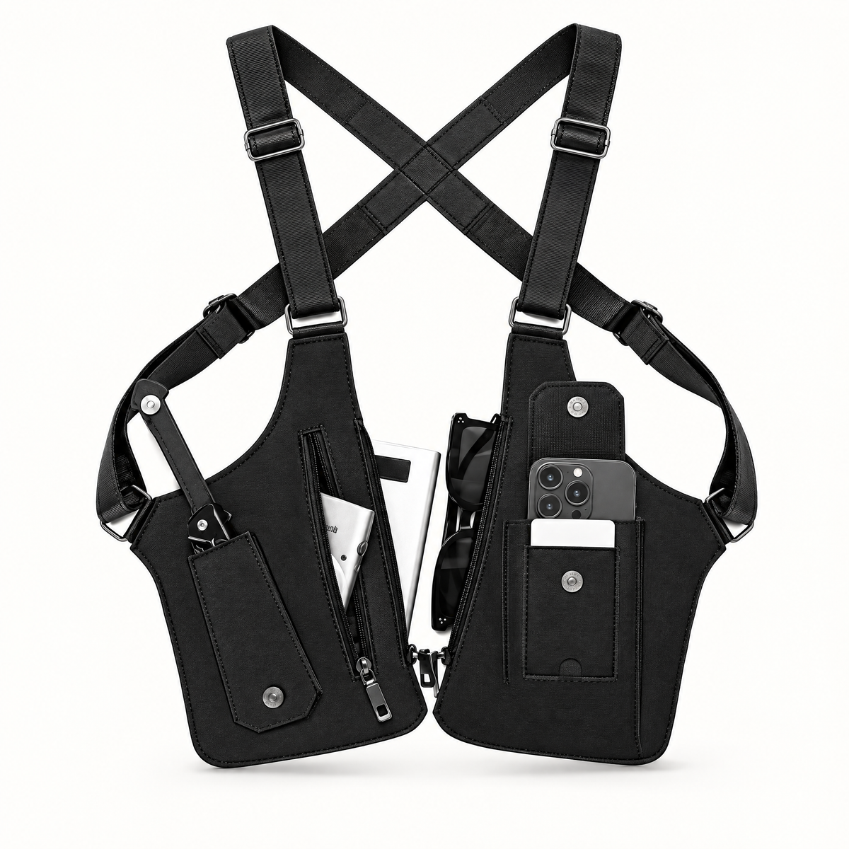 Hands-Free Crossback Utility Harness: Underarm Storage Vest Bag